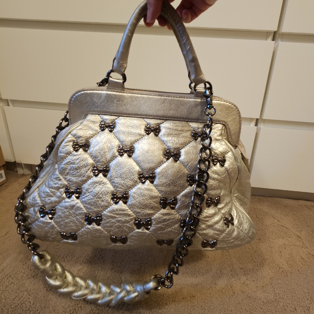 Betsey Johnson Silver Quilted Satchel